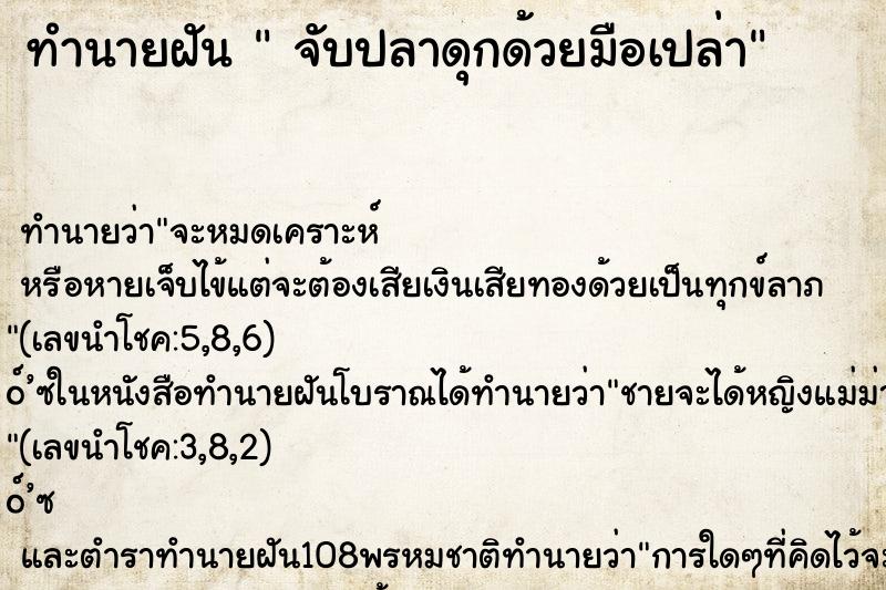 ทำนายฝัน จับปลาดุกด้วยมือเปล่า ทำนายฝัน จับปลาดุกด้วยมือเปล่า